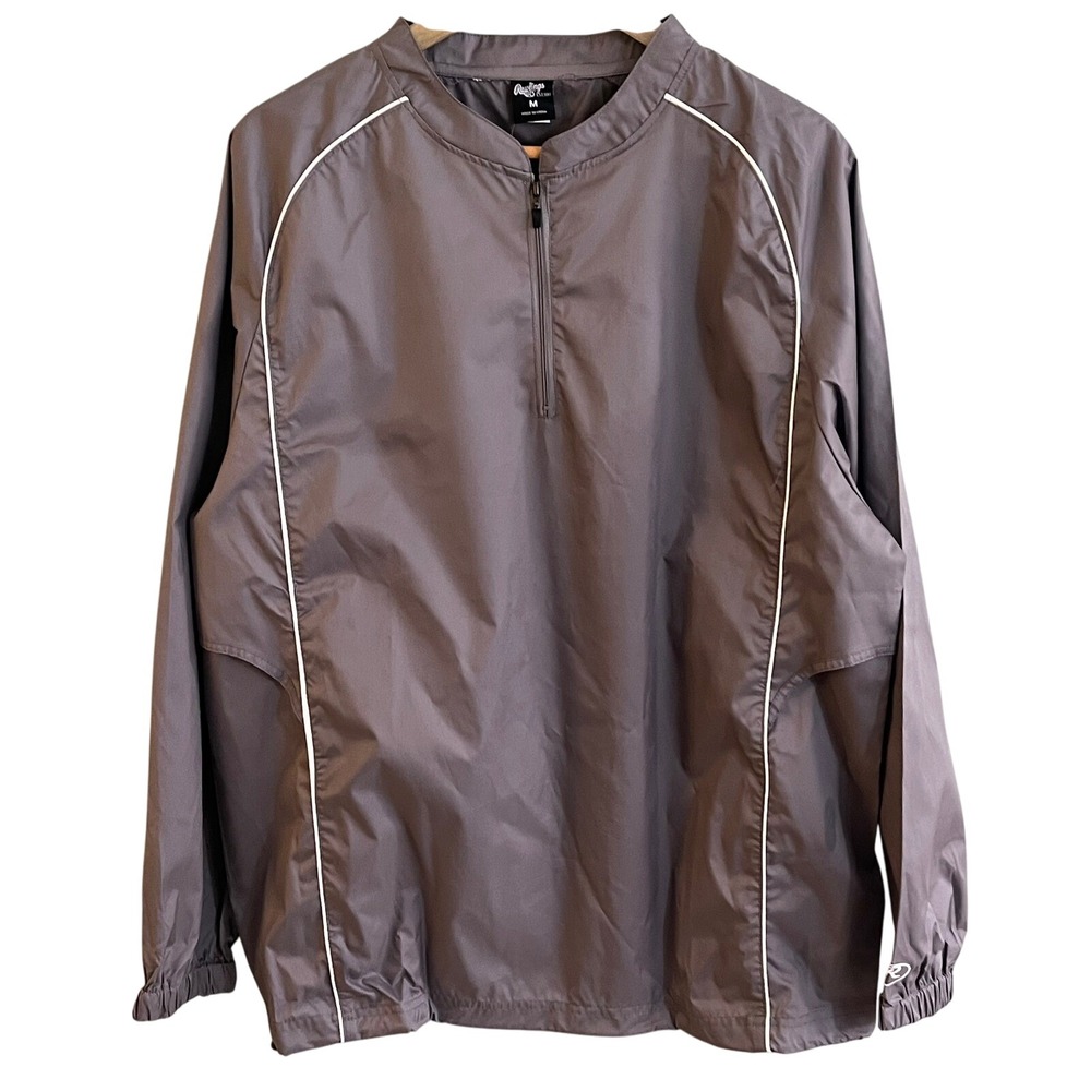 Rawlings Athletic Wear Grey Quarter Zip Rain Wind Breaker Cinch Medium Men's NWT